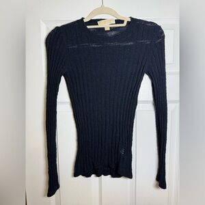 Michael Kors Navy Ribbed Long Sleeve Tee